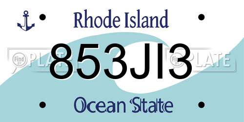 853JI3 Rhode Island License Plate
