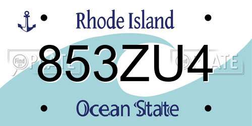 853ZU4 Rhode Island License Plate