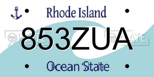 853ZUA Rhode Island License Plate