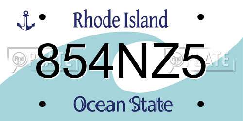 854NZ5 Rhode Island License Plate