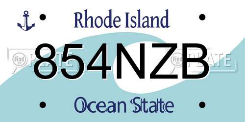 854NZB Rhode Island License Plate