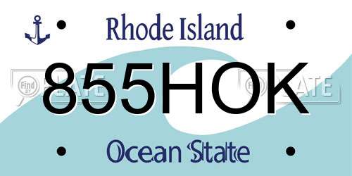 855HOK Rhode Island License Plate