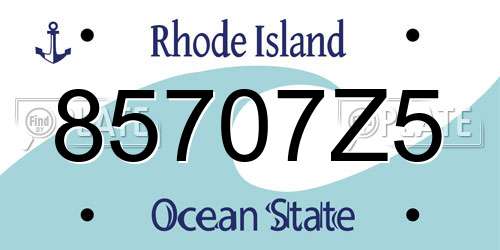 85707Z5 Rhode Island License Plate