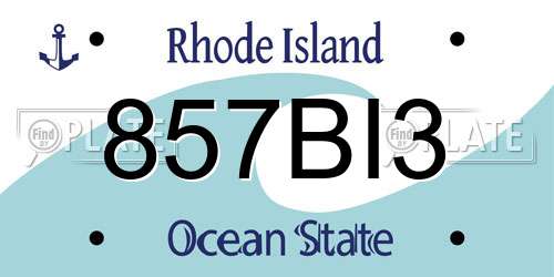 857BI3 Rhode Island License Plate