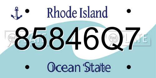 85846Q7 Rhode Island License Plate