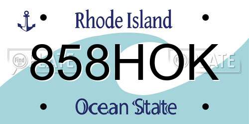 858HOK Rhode Island License Plate