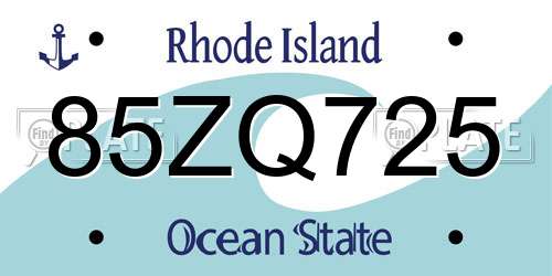 85ZQ725 Rhode Island License Plate