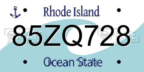 85ZQ728 Rhode Island License Plate