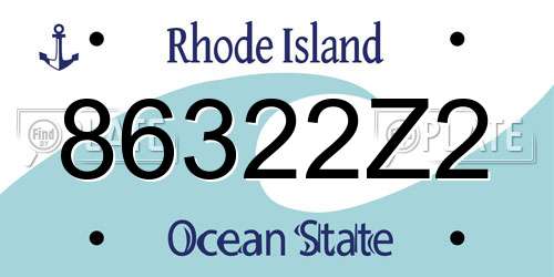 86322Z2 Rhode Island License Plate