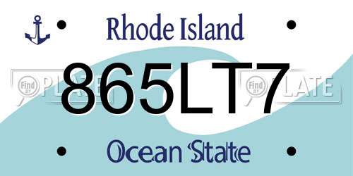 865LT7 Rhode Island License Plate