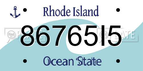 86765I5 Rhode Island License Plate