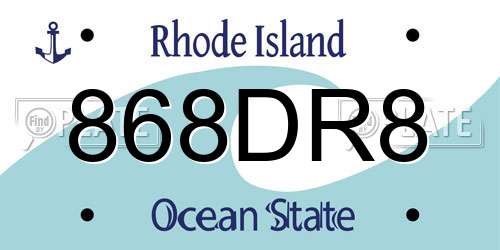 868DR8 Rhode Island License Plate