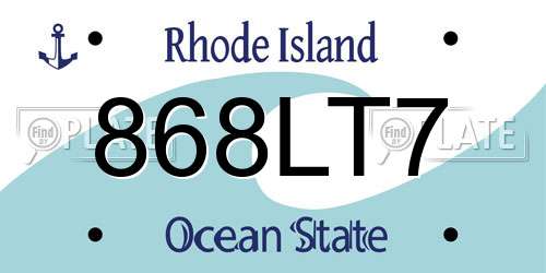 868LT7 Rhode Island License Plate