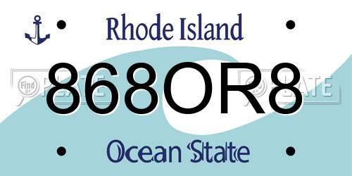 868OR8 Rhode Island License Plate