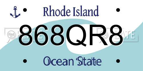 868QR8 Rhode Island License Plate