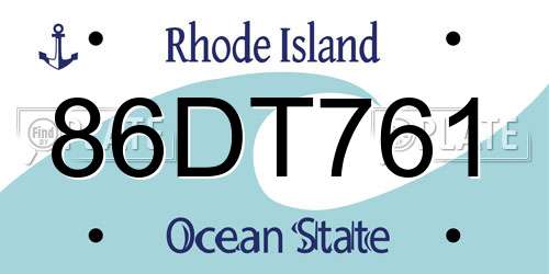 86DT761 Rhode Island License Plate