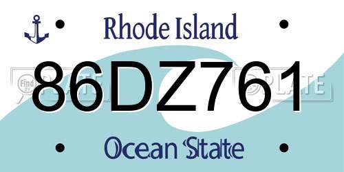 86DZ761 Rhode Island License Plate