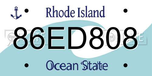 86ED808 Rhode Island License Plate