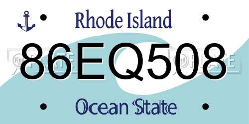 86EQ508 Rhode Island License Plate