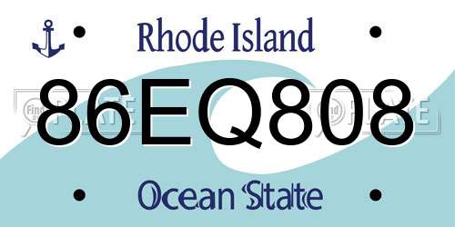 86EQ808 Rhode Island License Plate