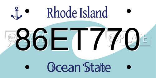 86ET770 Rhode Island License Plate