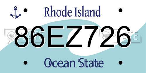 86EZ726 Rhode Island License Plate