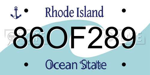 86OF289 Rhode Island License Plate