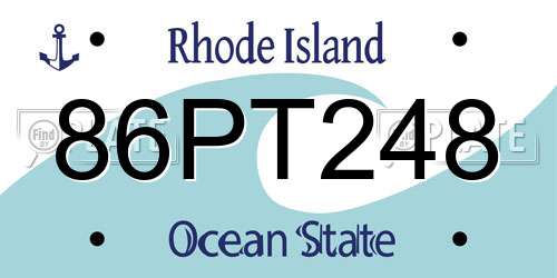 86PT248 Rhode Island License Plate