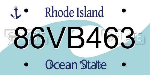 86VB463 Rhode Island License Plate