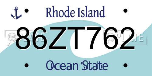 86ZT762 Rhode Island License Plate