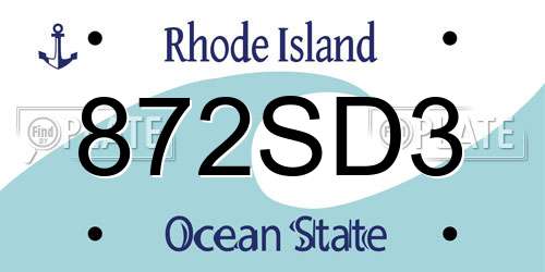 872SD3 Rhode Island License Plate
