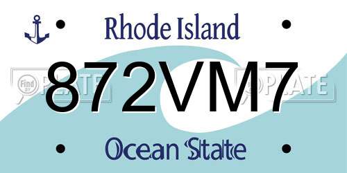 872VM7 Rhode Island License Plate