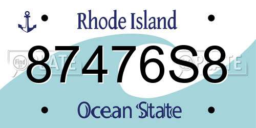 87476S8 Rhode Island License Plate