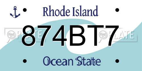 874BT7 Rhode Island License Plate