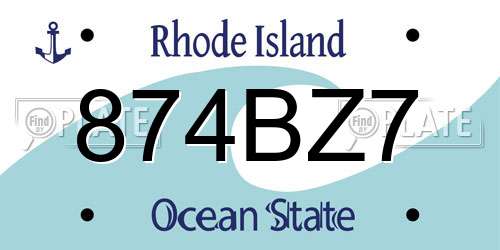 874BZ7 Rhode Island License Plate