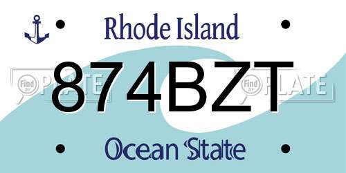 874BZT Rhode Island License Plate