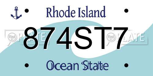 874ST7 Rhode Island License Plate