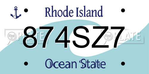 874SZ7 Rhode Island License Plate