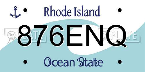 876ENQ Rhode Island License Plate