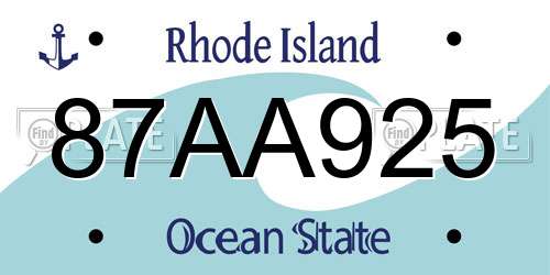 87AA925 Rhode Island License Plate