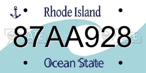 87AA928 Rhode Island License Plate