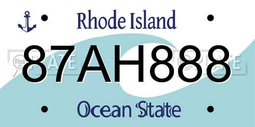 87AH888 Rhode Island License Plate