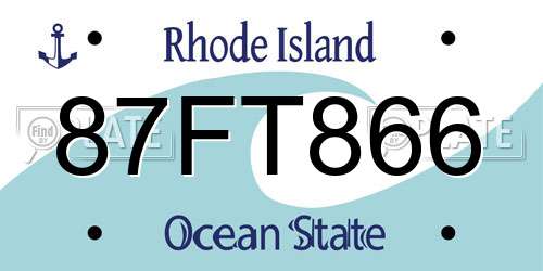 87FT866 Rhode Island License Plate