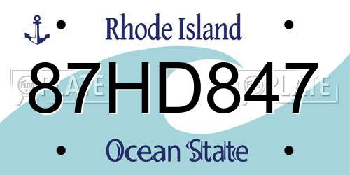 87HD847 Rhode Island License Plate