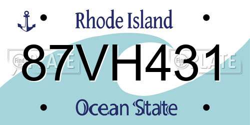 87VH431 Rhode Island License Plate