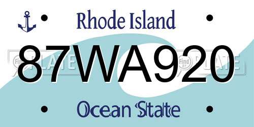 87WA920 Rhode Island License Plate