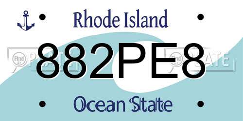 882PE8 Rhode Island License Plate