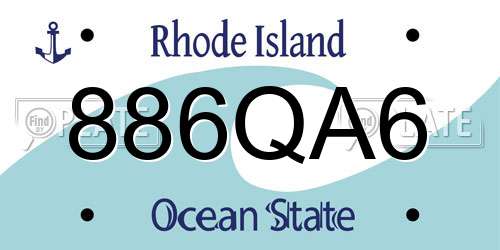 886QA6 Rhode Island License Plate