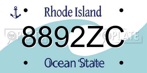 8892ZC Rhode Island License Plate