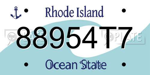 88954T7 Rhode Island License Plate